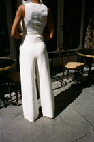 pantalon de tailleur femme toile de lin et soie blanc cassé Made in France par Facettes Studio