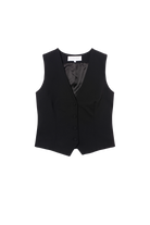 gilet veston de tailleur femme gabardine de laine noire Made in France par Facettes Studio