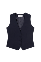 gilet de costume femme en toile de coton bleu marine Made in France par facettes Studio