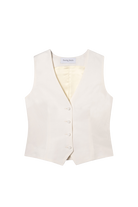 gilet costume femme col V en toile de lin et soie blanc cassé Made in France par Facettes Studio