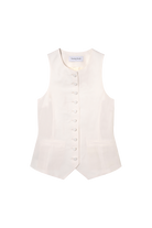 gilet veston de tailleur femme toile de lin et soie blanc cassé Made in France par Facettes Studio