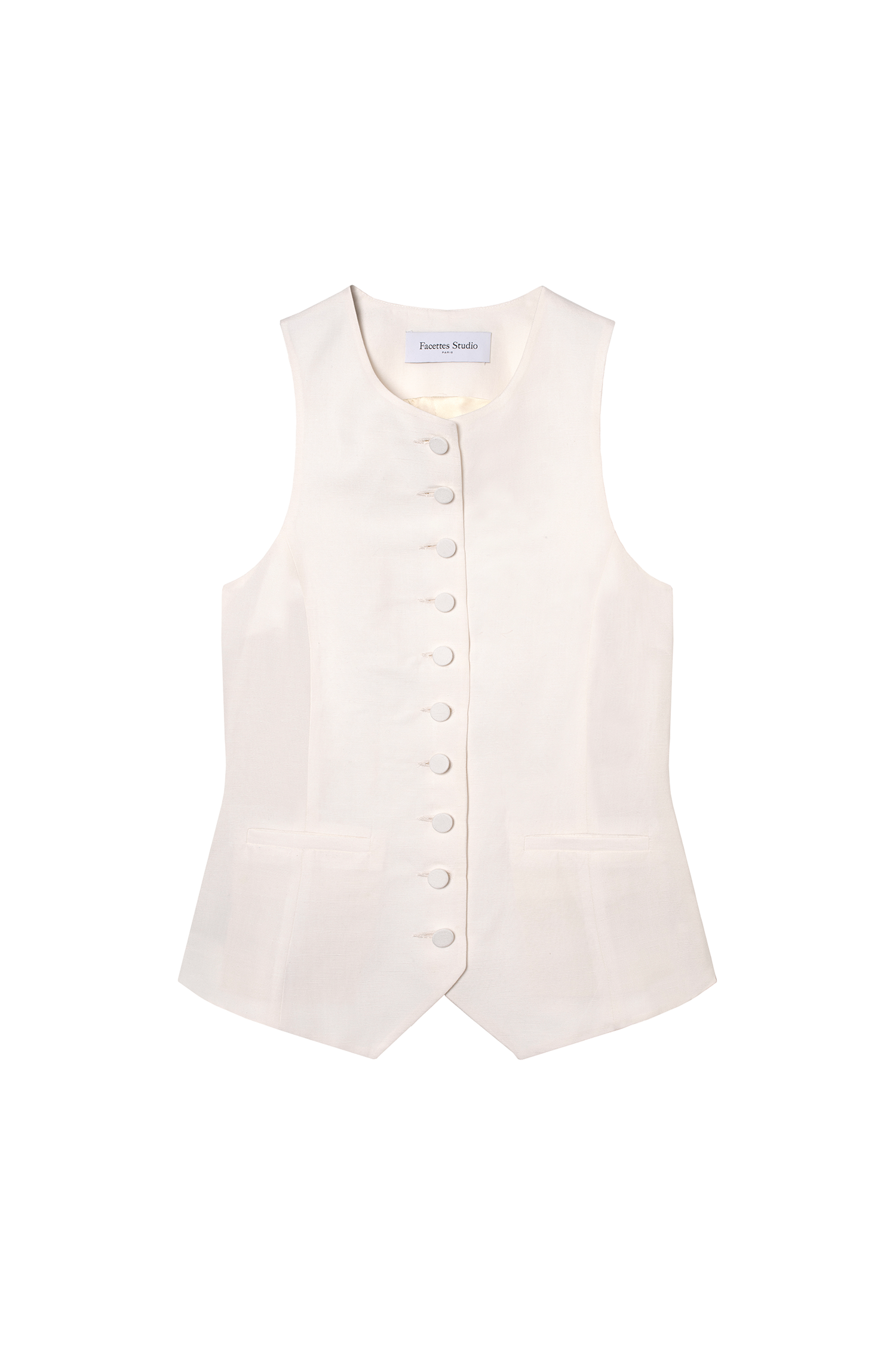 gilet veston de tailleur femme toile de lin et soie blanc cassé Made in France par Facettes Studio