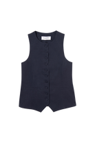 gilet de costume femme en toile de coton bleu marine Made in France par Facettes Studio