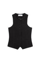 gilet costume femme col rond en toile de lin lavé noir Made in France par Facettes Studio