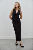 gilet costume et jupe tailleur en gabardine de laine noire Made in France par Facettes Studio