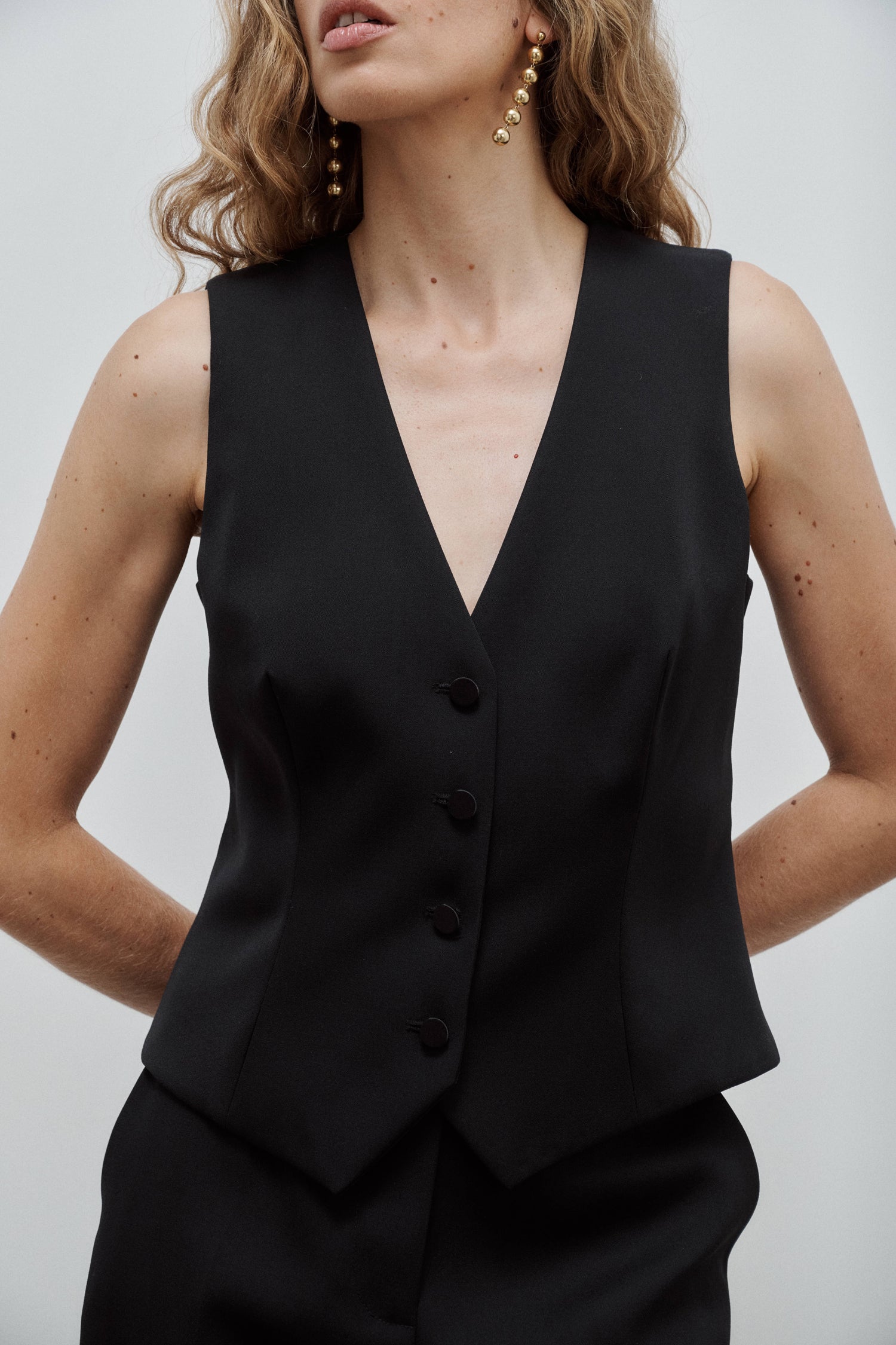gilet de costume femme grain de poudre noir Made in France par Facettes Studio