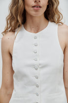 gilet veston de tailleur femme toile de lin et soie blanc cassé Made in France par Facettes Studio