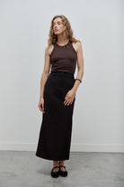 jupe longue tailleur en gabardine de laine noire Made in France par Facettes Studio
