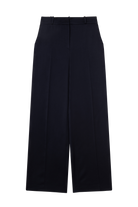 pantalon tailleur femme en gabardine de laine bleu marine Made in France par Facettes Studio