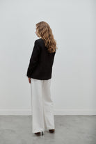 veste de tailleur femme à boutonnage simple en lin noir par facettes Studio