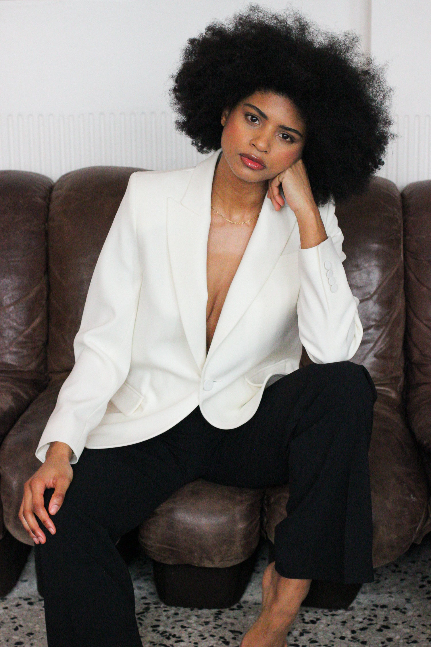 veste blanche blazer femme made in France par Facettes Studio