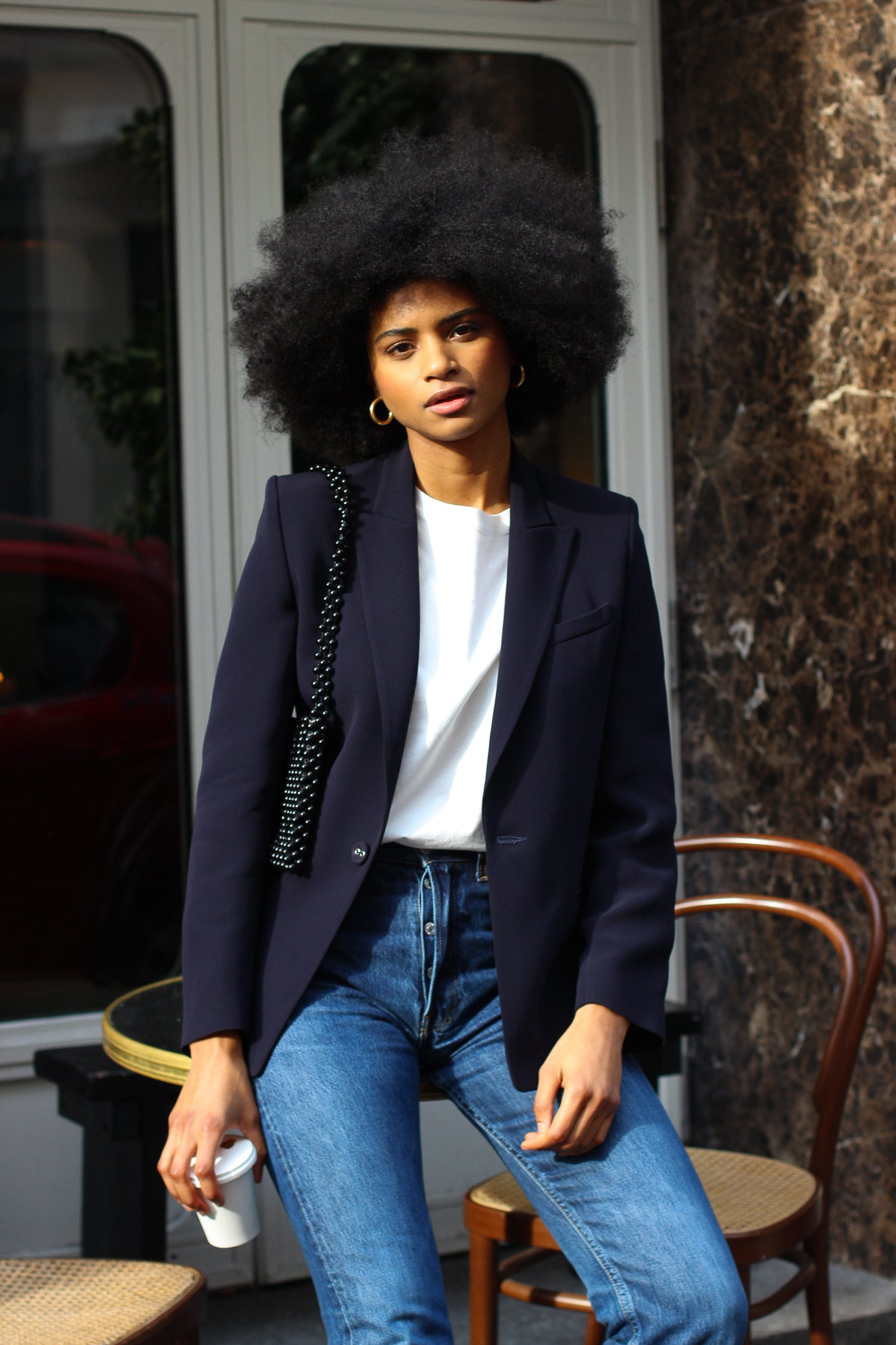 veste blazer crepe bleu marine made in France par Facettes Studio