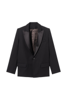 veste smoking femme col satin noir et grain de poudre en laine made in France par Facettes Studio