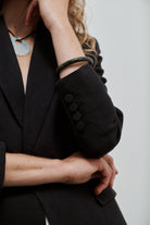 veste de tailleur femme à boutonnage simple en lin noir par facettes Studio