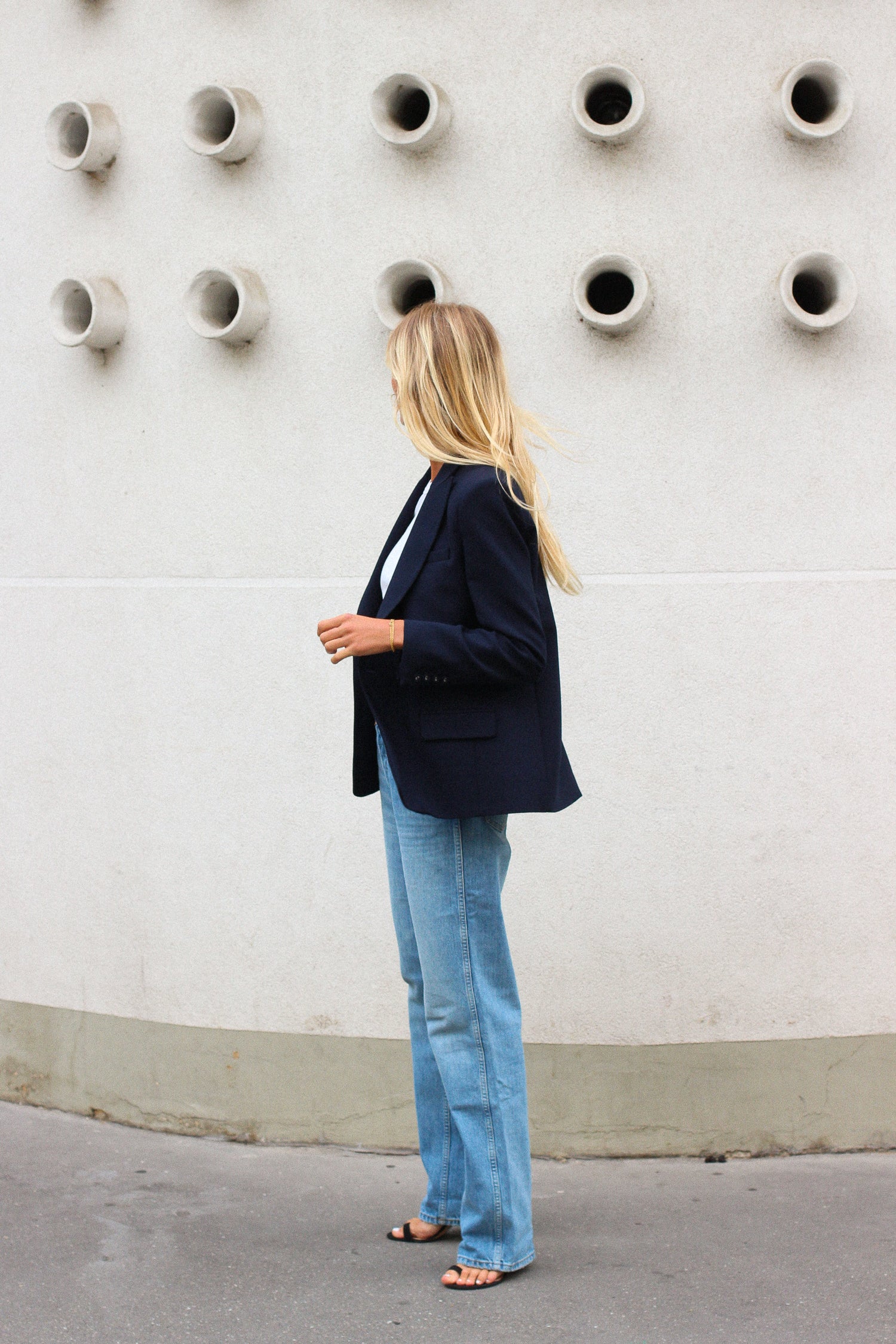 veste blazer bleu marine laine upcyclee made in France par Facettes Studio